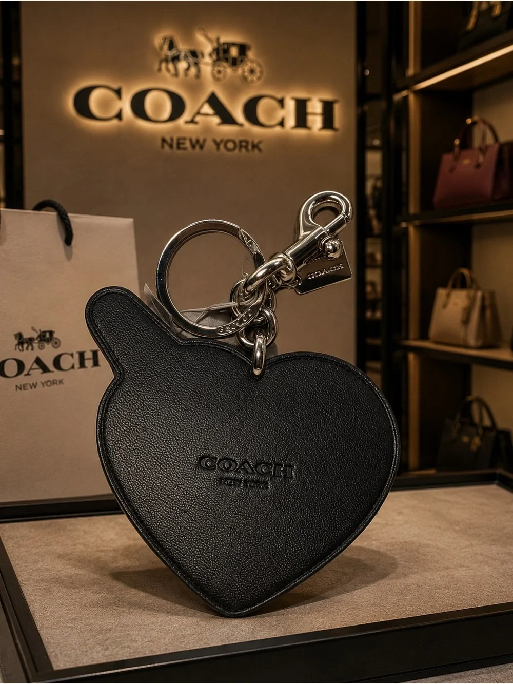 Coach Purple Heart Keychain with Yellow Lightning Bolt